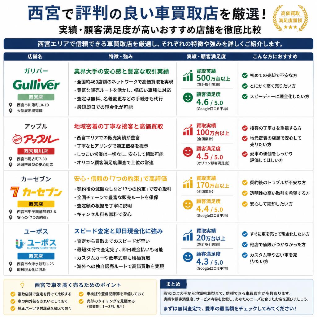 2. 西宮のおすすめ車買取店トップ3