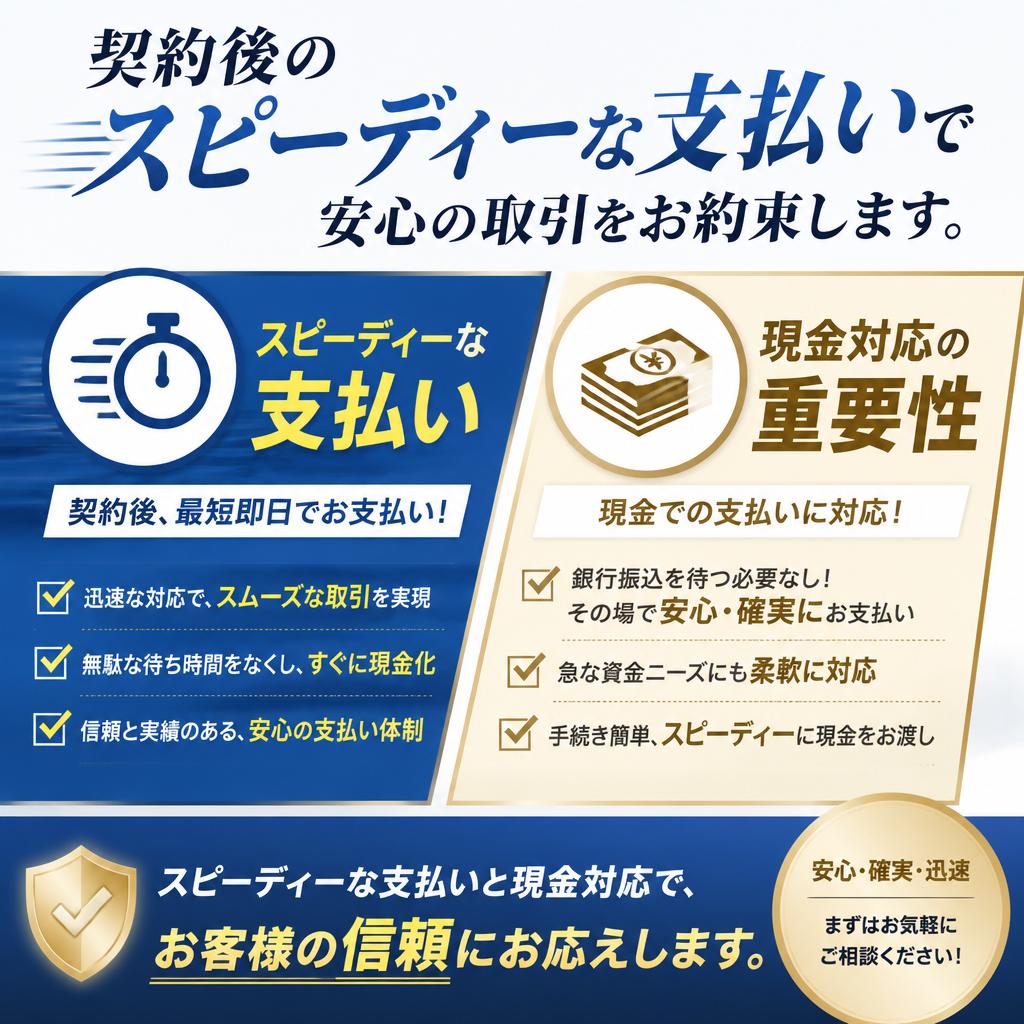即日支払いで安心の売却