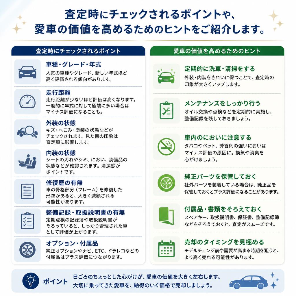 愛車の価値を最大限に引き出す査定ポイント
